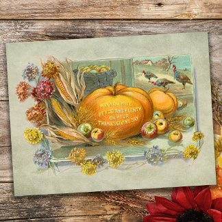 Thanksgiving pompoenen, vruchten en bloemen Feestdagenkaart
