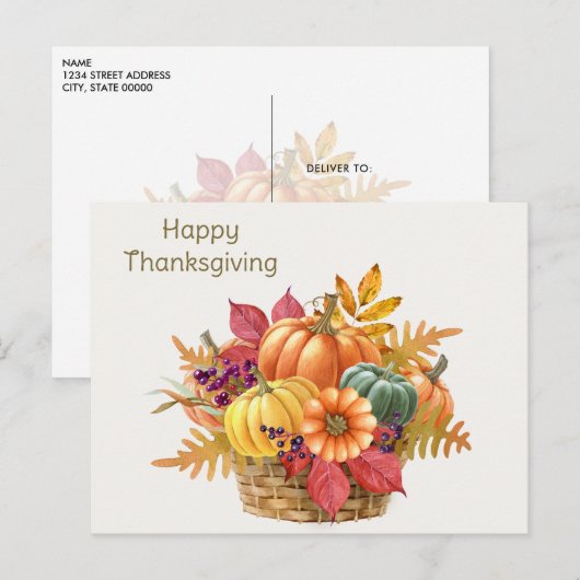 Thanksgiving pompoenmandje Briefkaart (Voorkant / Achterkant)