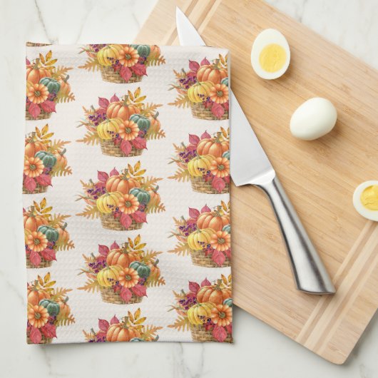 Thanksgiving Pompoenmandje Keukenhanddoek (Quarter Fold)