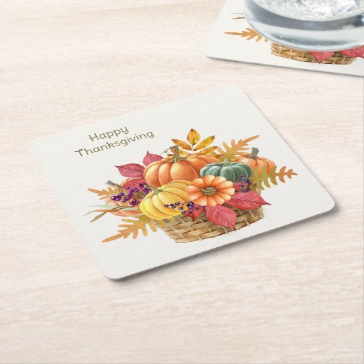 Thanksgiving pompoenmandje papier Onderzetter (Schuin)