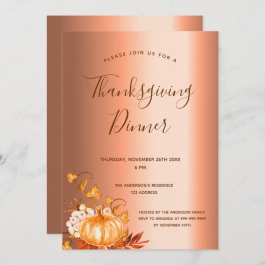 Thanksgiving pompoenoogkoper kaart (Voorkant / Achterkant)