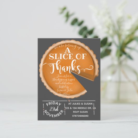 Thanksgiving pompoentaart vrijwilliger lunch briefkaart (Staand voorkant)