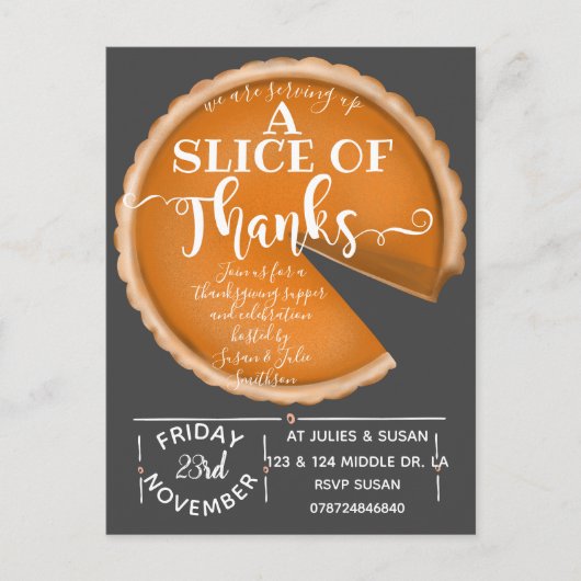 Thanksgiving pompoentaart vrijwilliger lunch briefkaart (Voorkant)