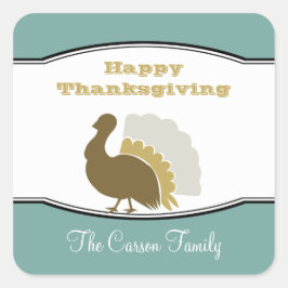 Thanksgiving potluck blue brown turkey day label