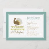 Thanksgiving potluck chic blue green turkey diner kaart (Voorkant)