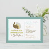 Thanksgiving potluck chic blue green turkey diner kaart (Staand voorkant)