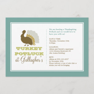 Thanksgiving potluck chic blue green turkey diner kaart