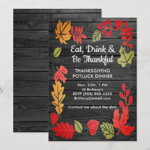 Thanksgiving Potluck Dark Grey Wood Invite