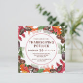 Thanksgiving Potluck Diner Herfst Waterverf Bloeme Kaart (Staand voorkant)