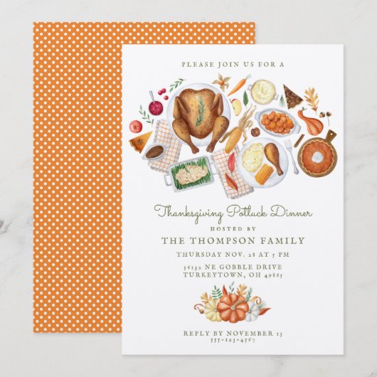 Thanksgiving Potluck diner uitnodiging (Voorkant / Achterkant)