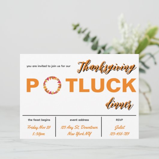 Thanksgiving Potluck diner uitnodiging (Staand voorkant)