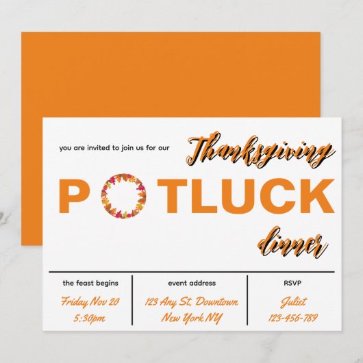 Thanksgiving Potluck diner uitnodiging (Voorkant / Achterkant)