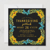 Thanksgiving Potluck Diner Waterverf Zonnebloemen Kaart (Voorkant)