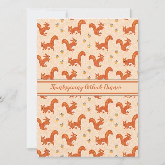 Thanksgiving Potluck Dinner Eekhoorns en eikels Kaart (Achterkant)