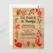 Thanksgiving Potluck Dinner LT Brown Wood Invite Briefkaart (Voorkant / Achterkant)