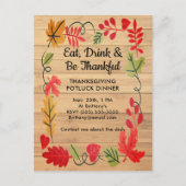 Thanksgiving Potluck Dinner LT Brown Wood Invite Briefkaart (Voorkant)