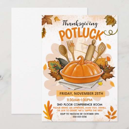 Thanksgiving Potluck Invitation Kaart (Voorkant / Achterkant)
