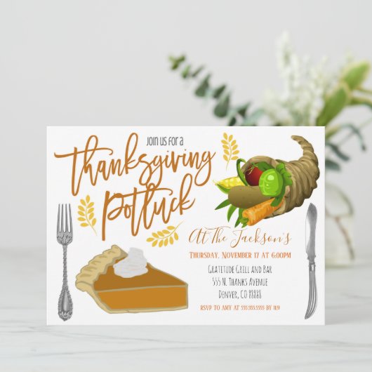 Thanksgiving Potluck Invitation Kaart (Staand voorkant)