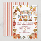 Thanksgiving Potluck Invitation Rustic Fall Party Kaart (Voorkant / Achterkant)