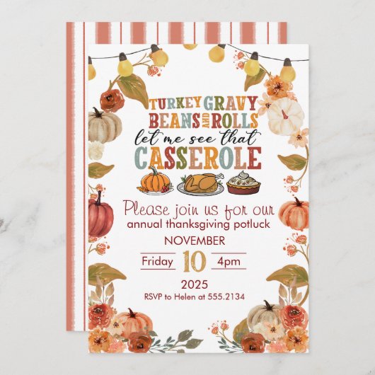 Thanksgiving Potluck Invitation Rustic Fall Party Kaart (Voorkant / Achterkant)