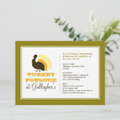 Thanksgiving potluck oranje groen kalkoendiner kaart (Staand voorkant)