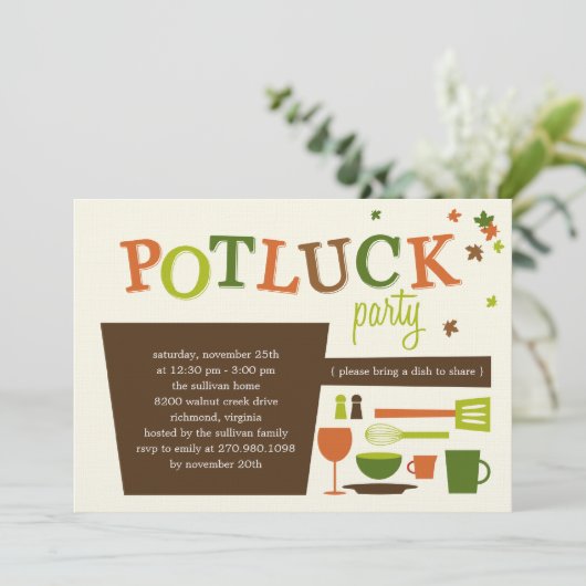 Thanksgiving Potluck Party Invitation Kaart (Staand voorkant)