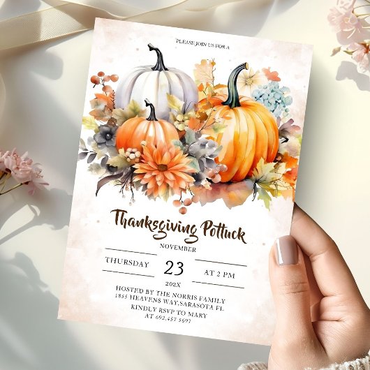 Thanksgiving Potluck Pompoen Rustiek Kaart