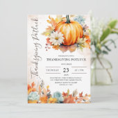 Thanksgiving Potluck Rustieke Pompoen Herfst Kaart (Staand voorkant)