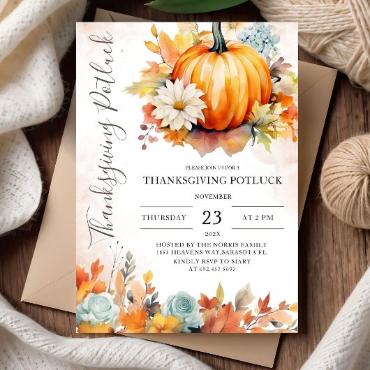 Thanksgiving Potluck Rustieke Pompoen Herfst Kaart