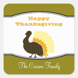 Thanksgiving potluck sinaasappel groene kalkoendag vierkante sticker