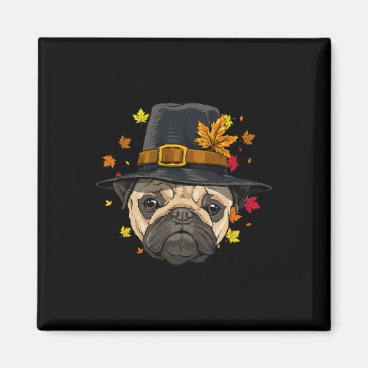 Thanksgiving Pug Pilgrim Herfst Herfst Turkije Dag Magneet (Voorkant)