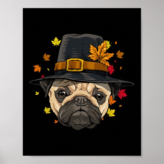 Thanksgiving Pug Pilgrim Herfst Herfst Turkije Dag Poster (Voorkant)
