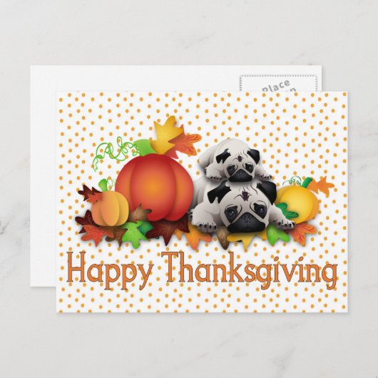 Thanksgiving Pugs en Pomkins Gifts, T - shirts Feestdagenkaart (Voorkant / Achterkant)