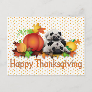 Thanksgiving Pugs en Pomkins Gifts, T - shirts Feestdagenkaart