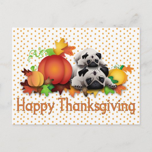 Thanksgiving Pugs en Pomkins Gifts, T - shirts Feestdagenkaart (Voorkant)