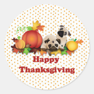 Thanksgiving Pugs en pompoenen Ronde Sticker