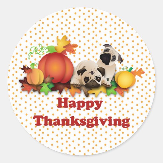 Thanksgiving Pugs en pompoenen Ronde Sticker (Voorkant)