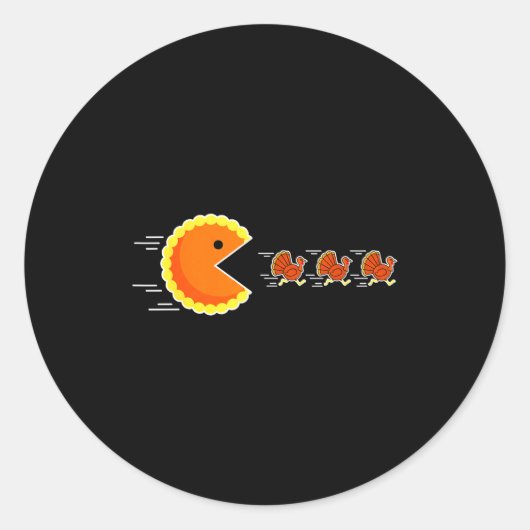 Thanksgiving Pumpkin E Chasing Turkey Gamer Men Wo Ronde Sticker (Voorkant)