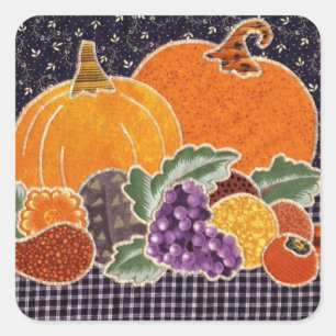 Thanksgiving Pumpkin en Friends Patchwork Vierkante Sticker