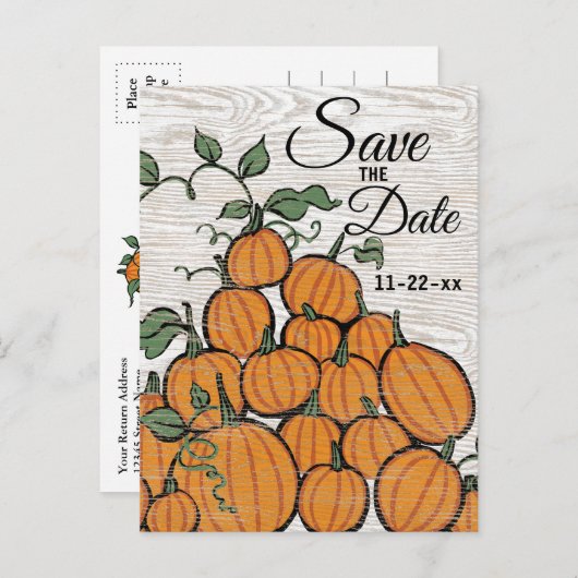 Thanksgiving Pumpkin Harvest Rustic Save the Date Uitnodiging Briefkaart (Voorkant / Achterkant)