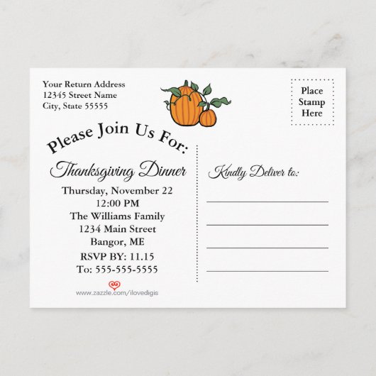 Thanksgiving Pumpkin Harvest Rustic Save the Date Uitnodiging Briefkaart (Achterkant)