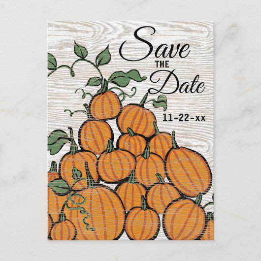 Thanksgiving Pumpkin Harvest Rustic Save the Date Uitnodiging Briefkaart (Voorkant)