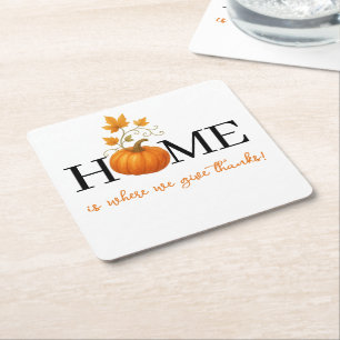 Thanksgiving Pumpkin Home is waar we Bedankt geven Kartonnen Onderzetters