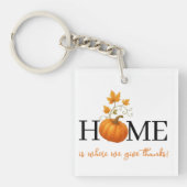 Thanksgiving Pumpkin Home is waar we Bedankt geven Sleutelhanger (voorkant)