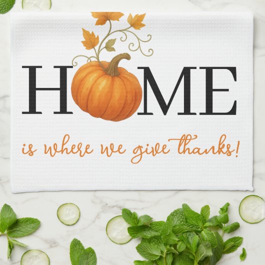 Thanksgiving Pumpkin Home is waar we Bedankt geven Theedoek (Gevouwen)