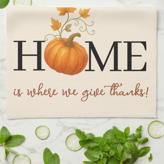 Thanksgiving Pumpkin Home is waar we Bedankt geven Theedoek (Gevouwen)