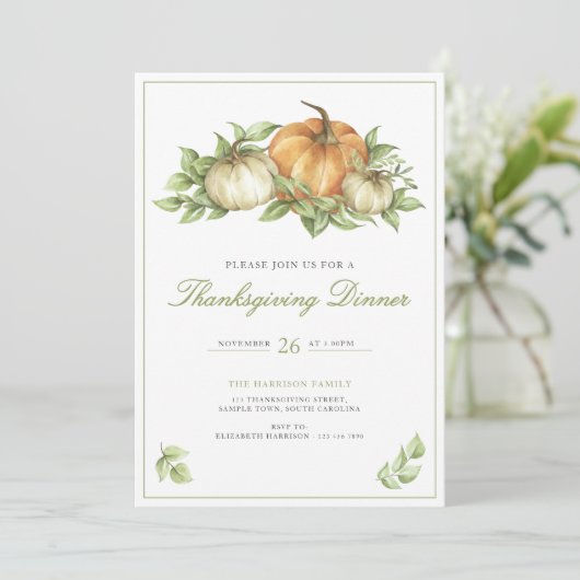 Thanksgiving Pumpkin Leaves Dinner Kaart (Staand voorkant)