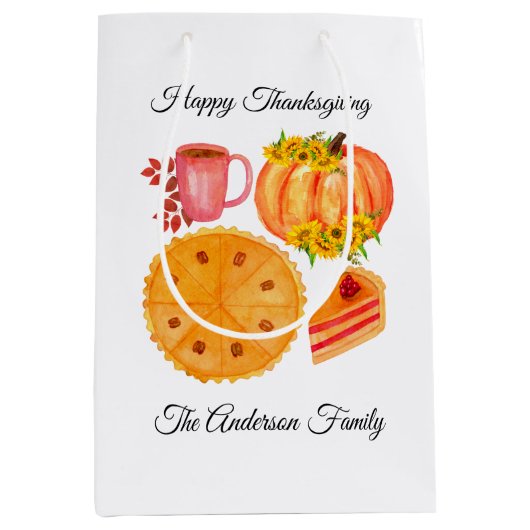 Thanksgiving Pumpkin Orange White Medium Cadeauzakje (Voorkant)