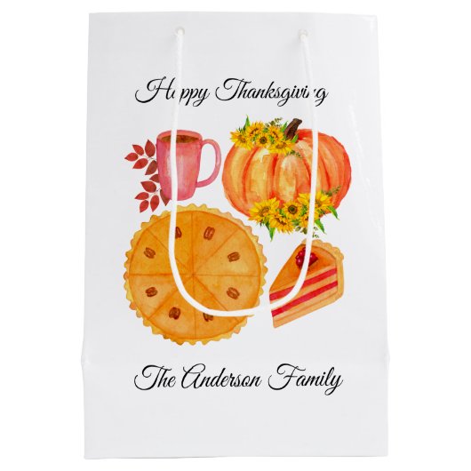 Thanksgiving Pumpkin Orange White Medium Cadeauzakje (Achterkant)