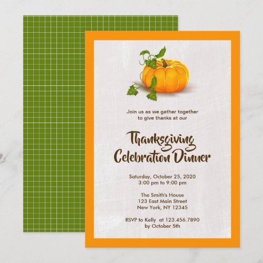 Thanksgiving Pumpkin Party Invitation Kaart (Voorkant / Achterkant)